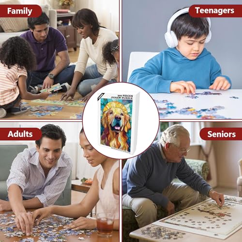 Ulord 300-Piece Stained Glass Golden Retriever Wooden Jigsaw Puzzle – Relaxing Décor Gift