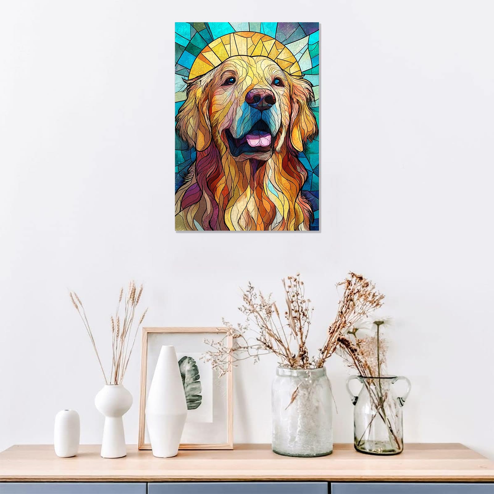 Ulord 300-Piece Stained Glass Golden Retriever Wooden Jigsaw Puzzle – Relaxing Décor Gift
