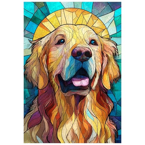 Ulord 300-Piece Stained Glass Golden Retriever Wooden Jigsaw Puzzle – Relaxing Décor Gift