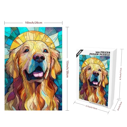 Ulord 300-Piece Stained Glass Golden Retriever Wooden Jigsaw Puzzle – Relaxing Décor Gift