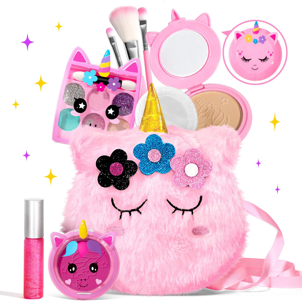 ULOVEME Kids Real Makeup Kit - Non Toxic Washable Unicorn Makeup Toy for Girls Ages 3-12 Birthday Gift (Mini Pink Unicorn #2)