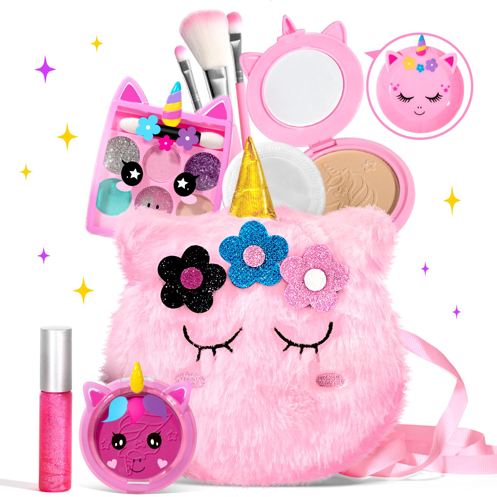 ULOVEME Kids Real Makeup Kit - Non Toxic Washable Unicorn Makeup Toy for Girls Ages 3-12 Birthday Gift (Mini Pink Unicorn #2)