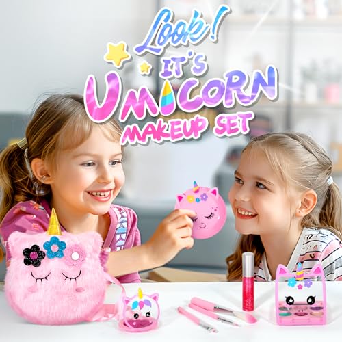ULOVEME Kids Real Makeup Kit - Non Toxic Washable Unicorn Makeup Toy for Girls Ages 3-12 Birthday Gift (Mini Pink Unicorn #2)