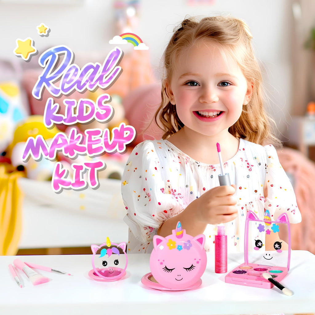 ULOVEME Kids Real Makeup Kit - Non Toxic Washable Unicorn Makeup Toy for Girls Ages 3-12 Birthday Gift (Mini Pink Unicorn #2)