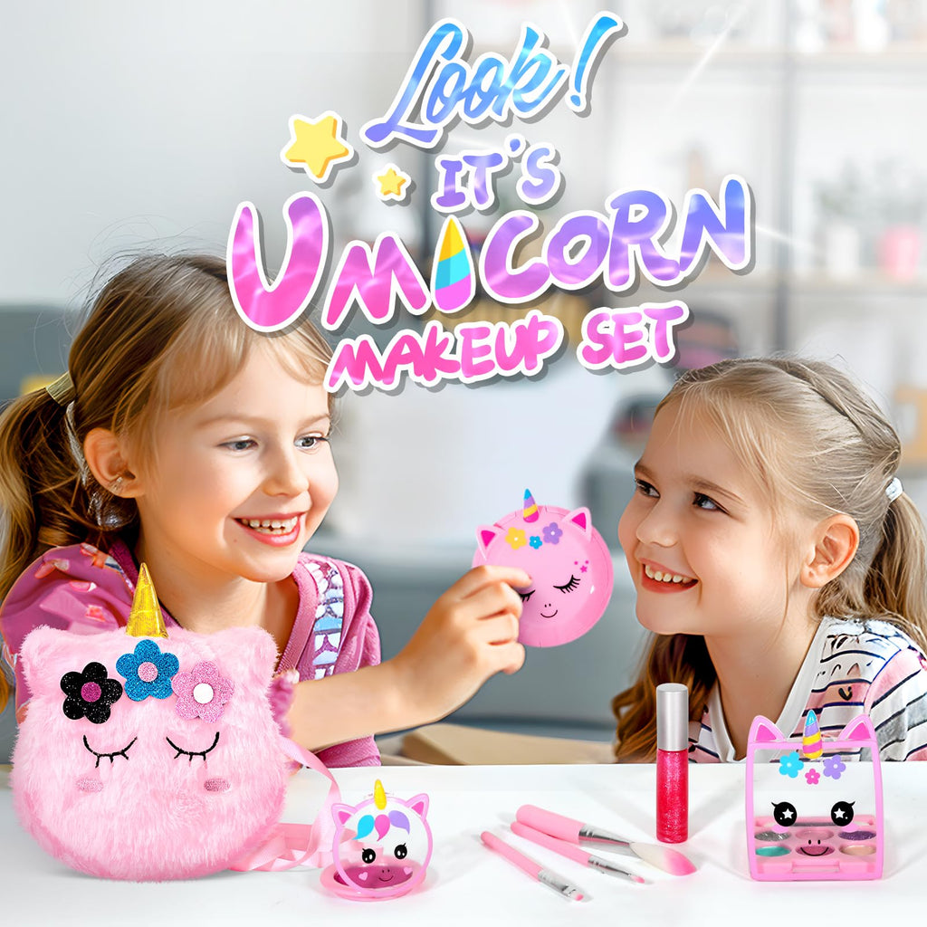 ULOVEME Kids Real Makeup Kit - Non Toxic Washable Unicorn Makeup Toy for Girls Ages 3-12 Birthday Gift (Mini Pink Unicorn #2)