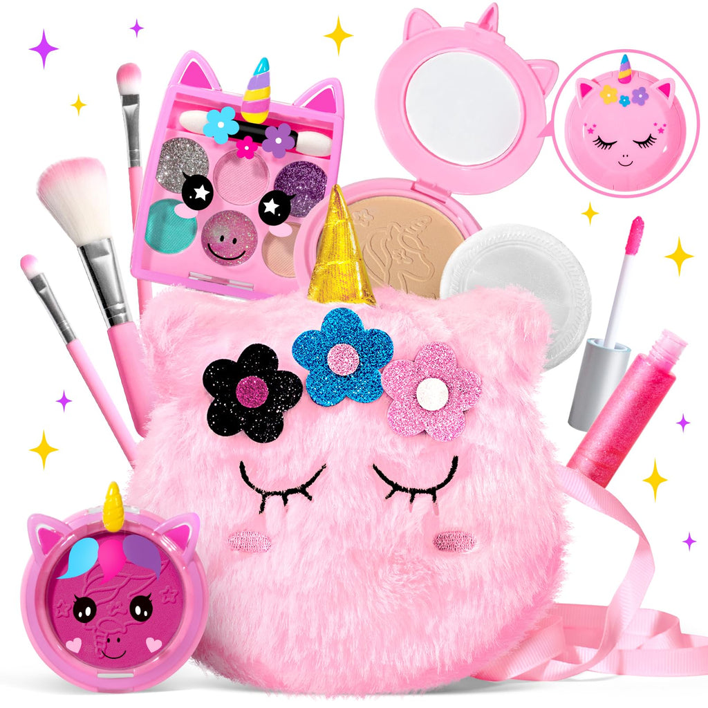 ULOVEME Kids Washable Makeup Kit for Girls 4-6 with Pink Coin Purse – Non-Toxic Real Makeup Toy