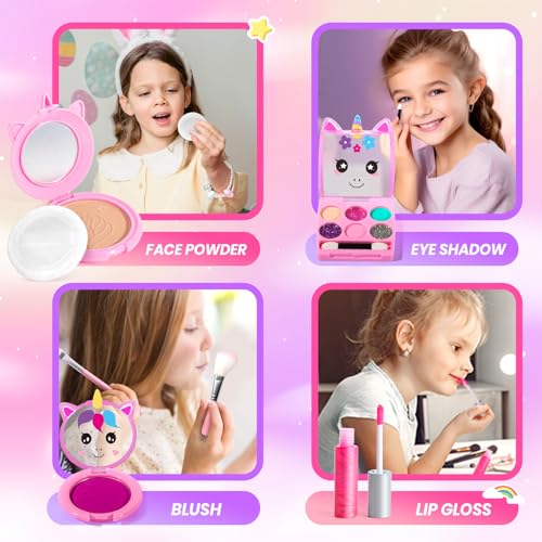 ULOVEME Kids Washable Makeup Kit for Girls 4-6 with Pink Coin Purse – Non-Toxic Real Makeup Toy