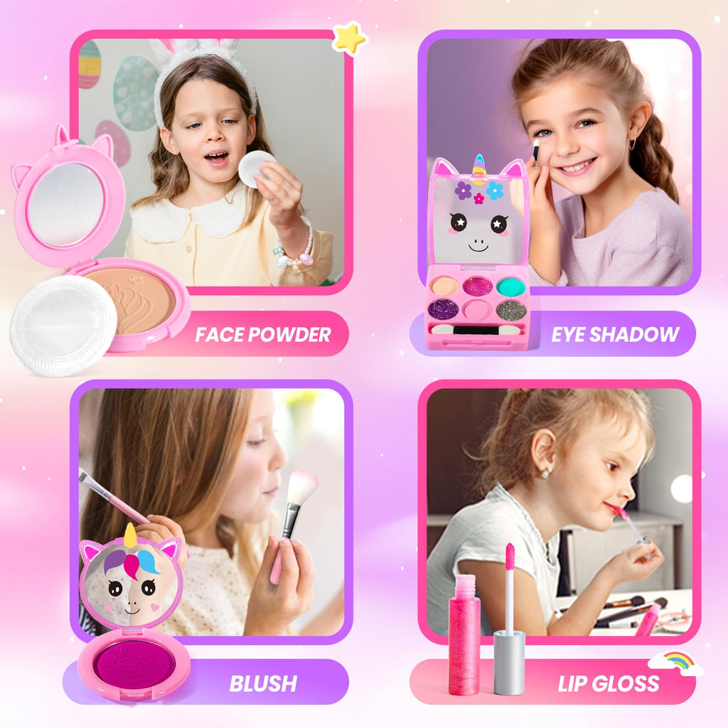ULOVEME Kids Washable Makeup Kit for Girls 4-6 with Pink Coin Purse – Non-Toxic Real Makeup Toy