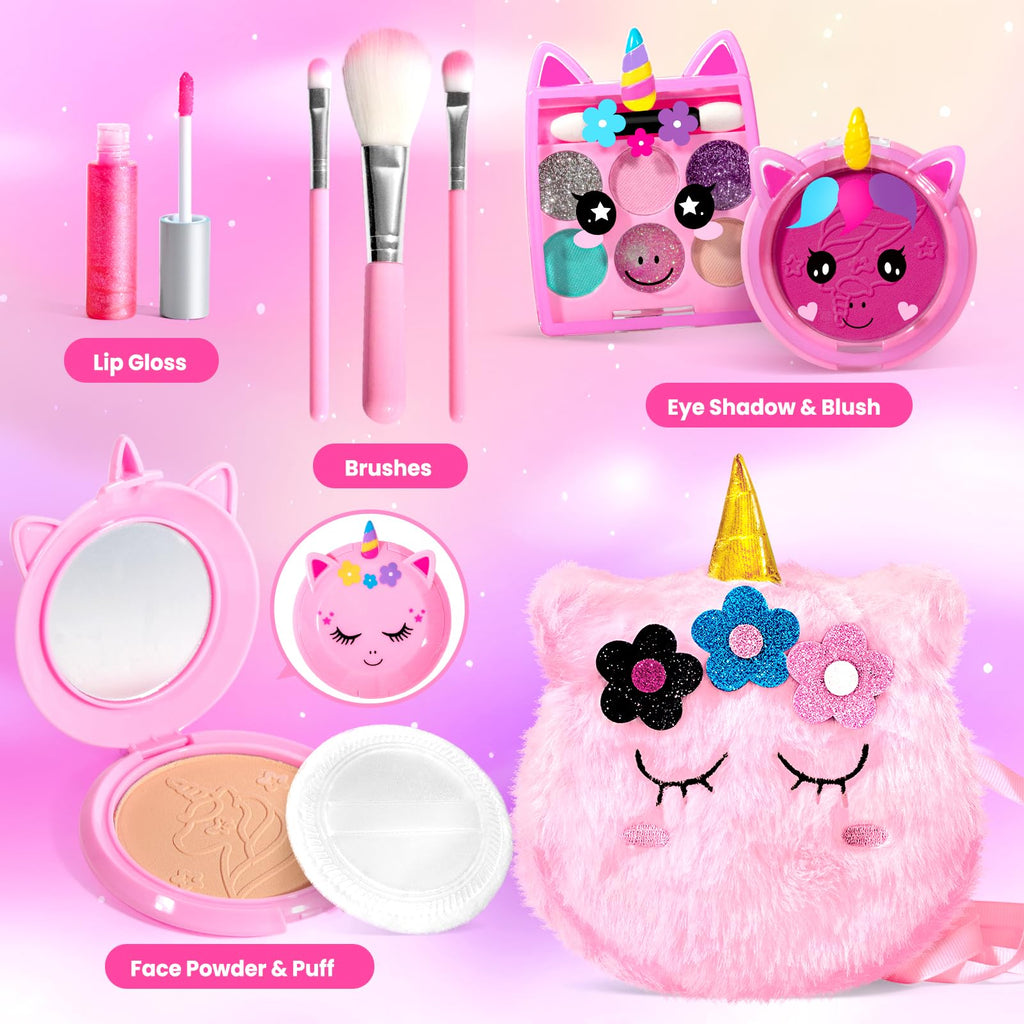 ULOVEME Kids Washable Makeup Kit for Girls 4-6 with Pink Coin Purse – Non-Toxic Real Makeup Toy