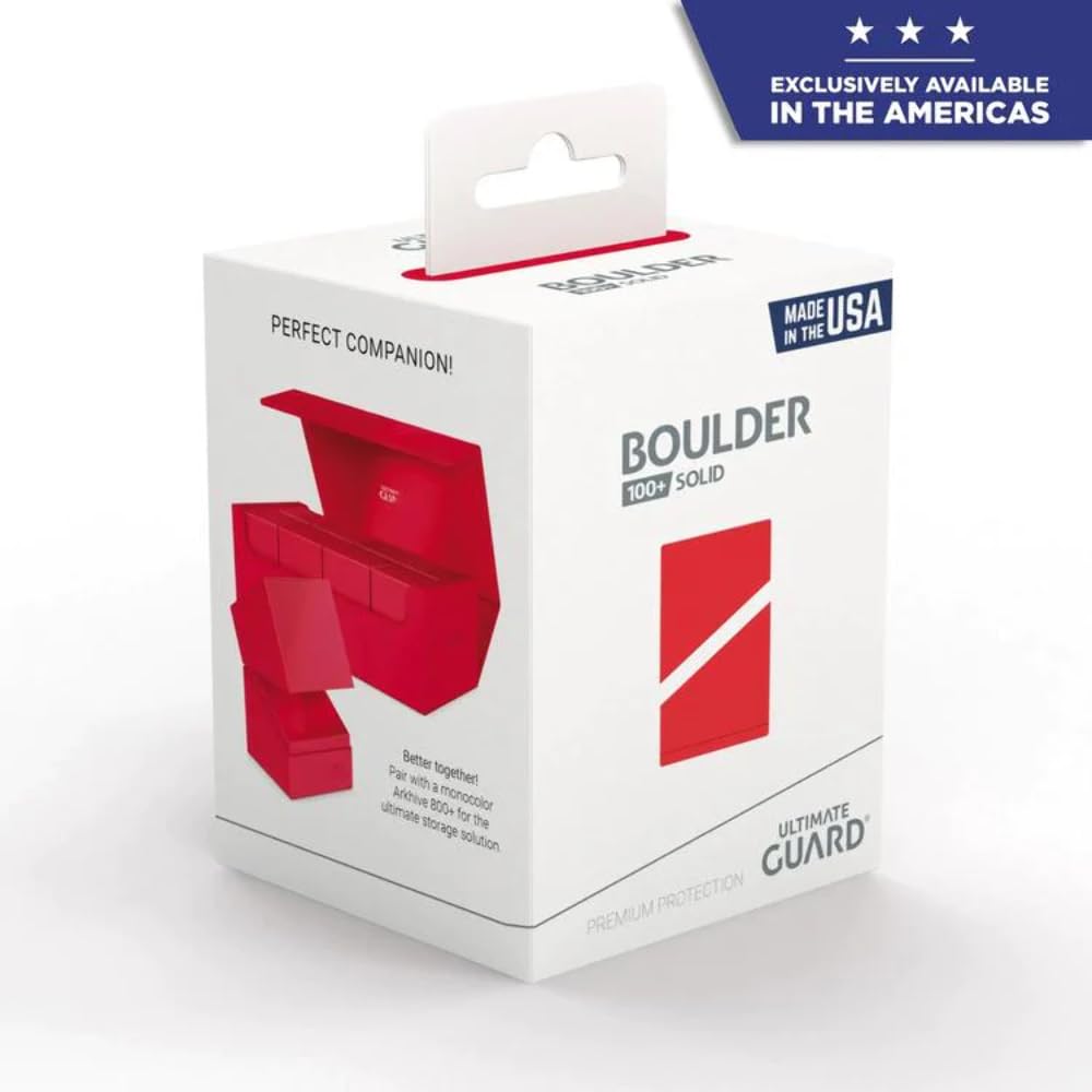Ultimate Guard Boulder Solid 100+ Deck Case (Red) – Holds 100 Double-Sleeved TCG Cards, Secure & Durable