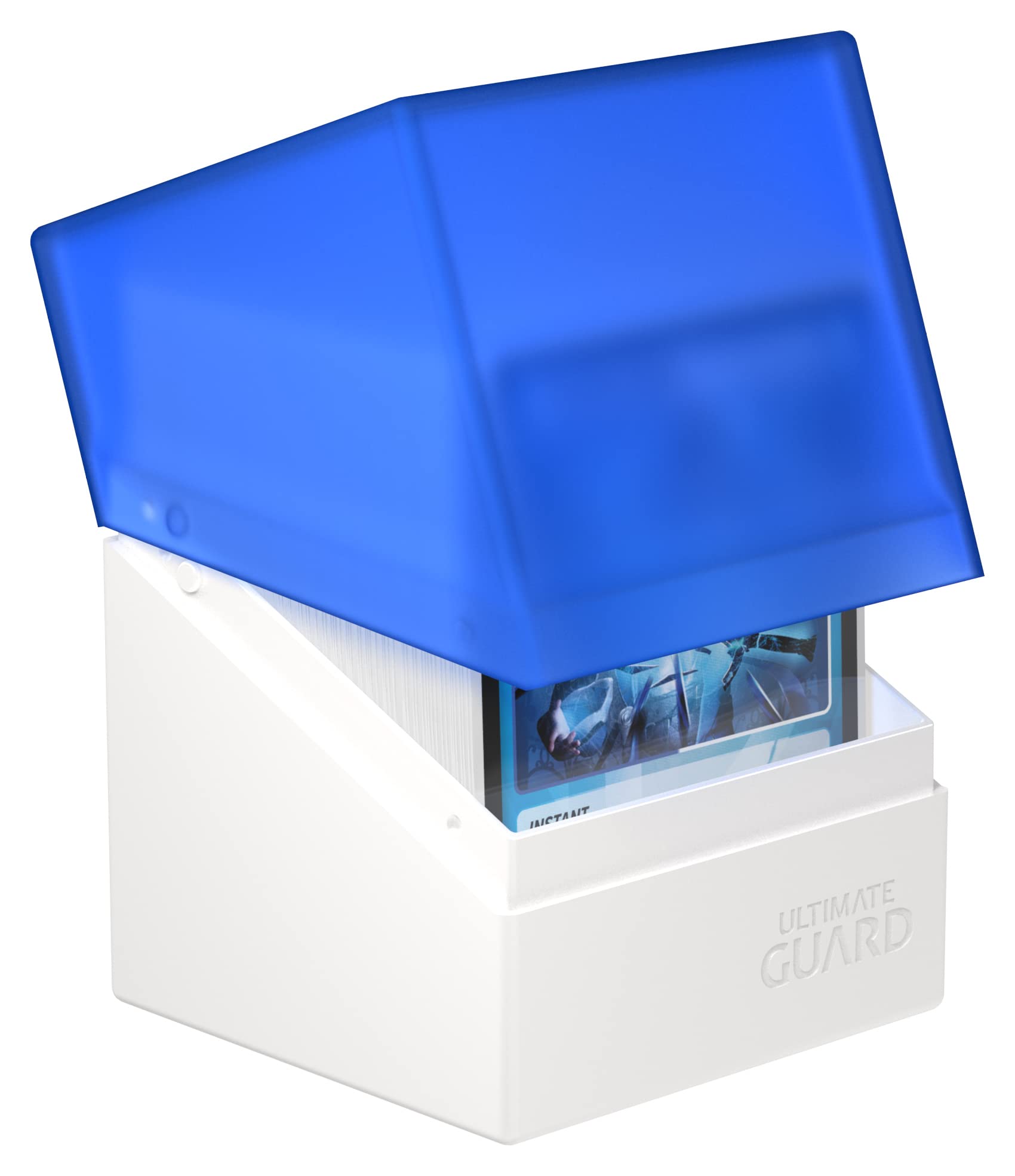 Ultimate Guard Boulder Synergy 100+ Deck Case - White/Blue - Holds 100 Double-Sleeved Cards - Secure Plastic Storage