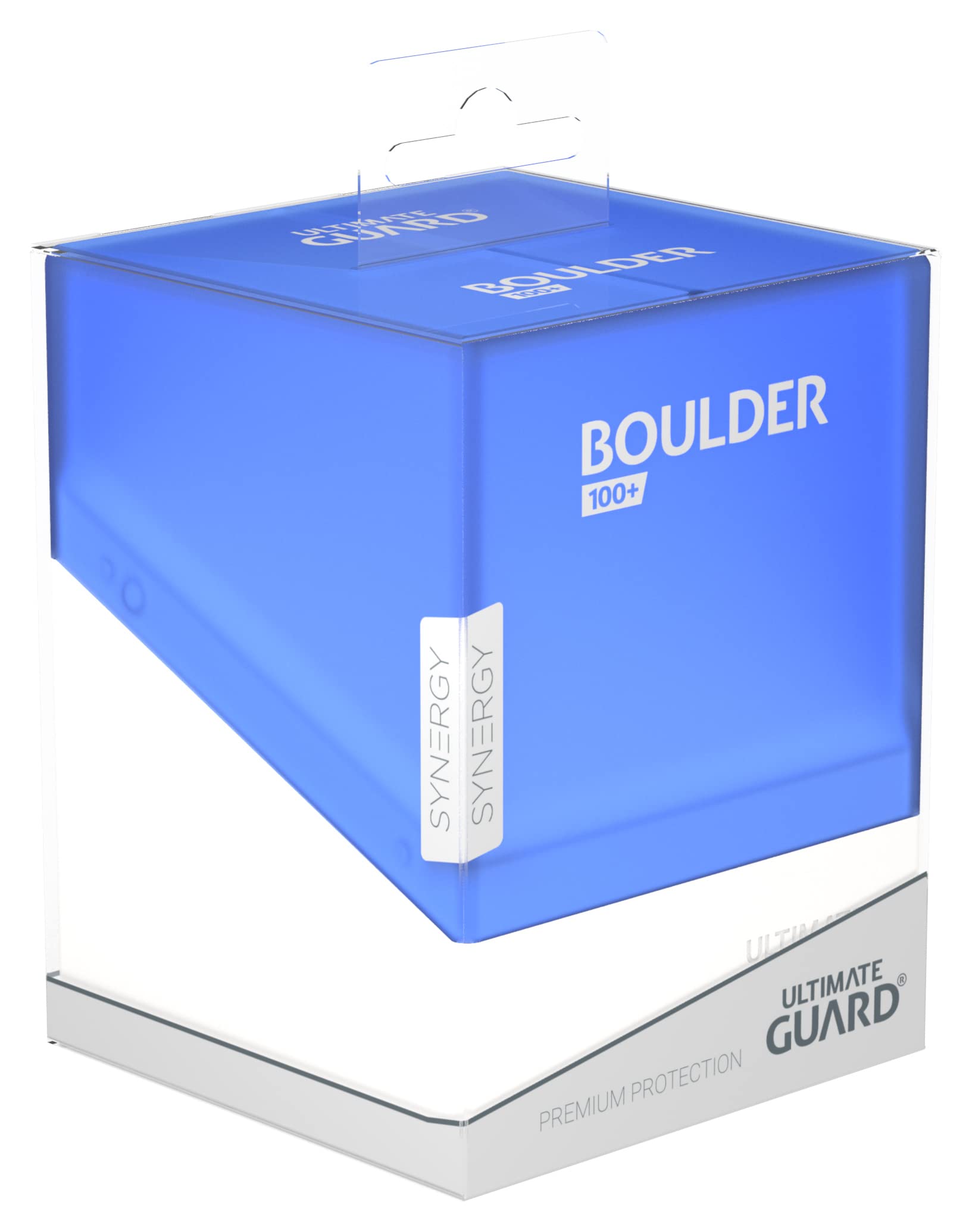 Ultimate Guard Boulder Synergy 100+ Deck Case - White/Blue - Holds 100 Double-Sleeved Cards - Secure Plastic Storage