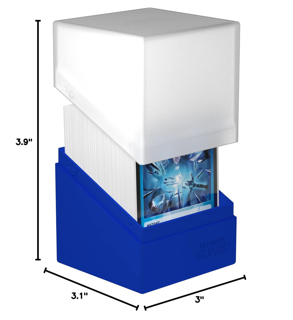 Ultimate Guard Boulder Synergy 100+ Deck Case - White/Blue - Holds 100 Double-Sleeved Cards - Secure Plastic Storage