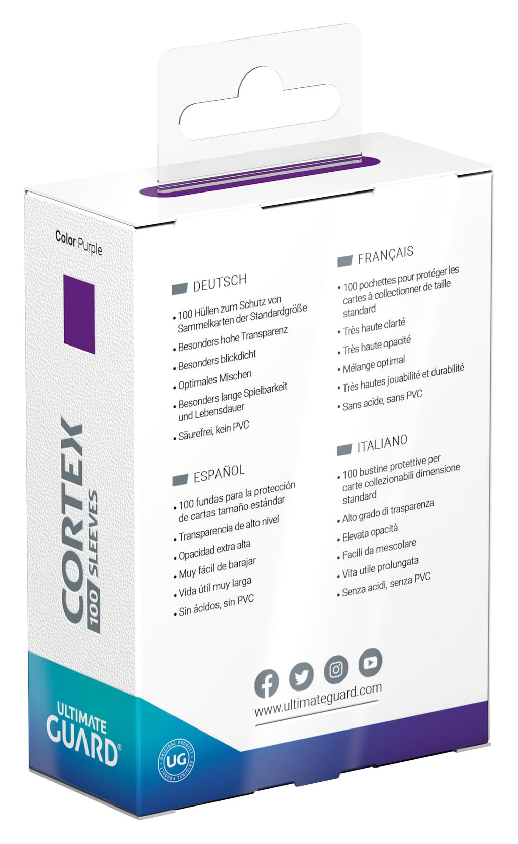 Ultimate Guard Cortex Card Sleeves (100 Pack) - Purple Glossy, 66x91mm Standard Size