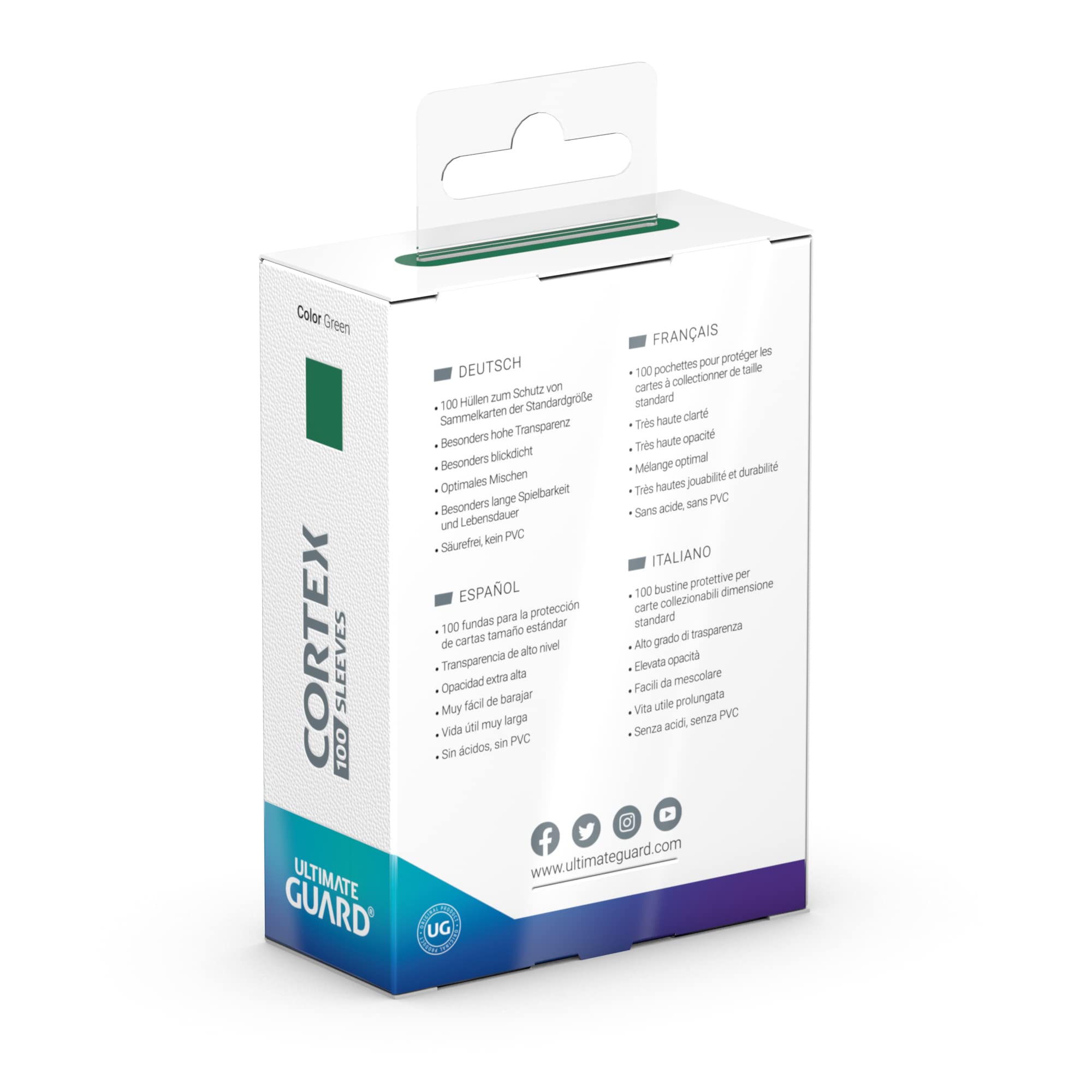 Ultimate Guard Cortex Outer Card Sleeves – 100 Standard Size, 66x91mm, Green Back, Glossy Finish, Acid-Free