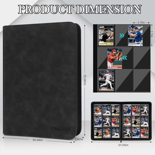 ULTRGEE 9 Pocket Card Binder - Holds 540 Cards, Black PU Leather Album for TCG/YGO/MTG/PTCG and Sports Cards