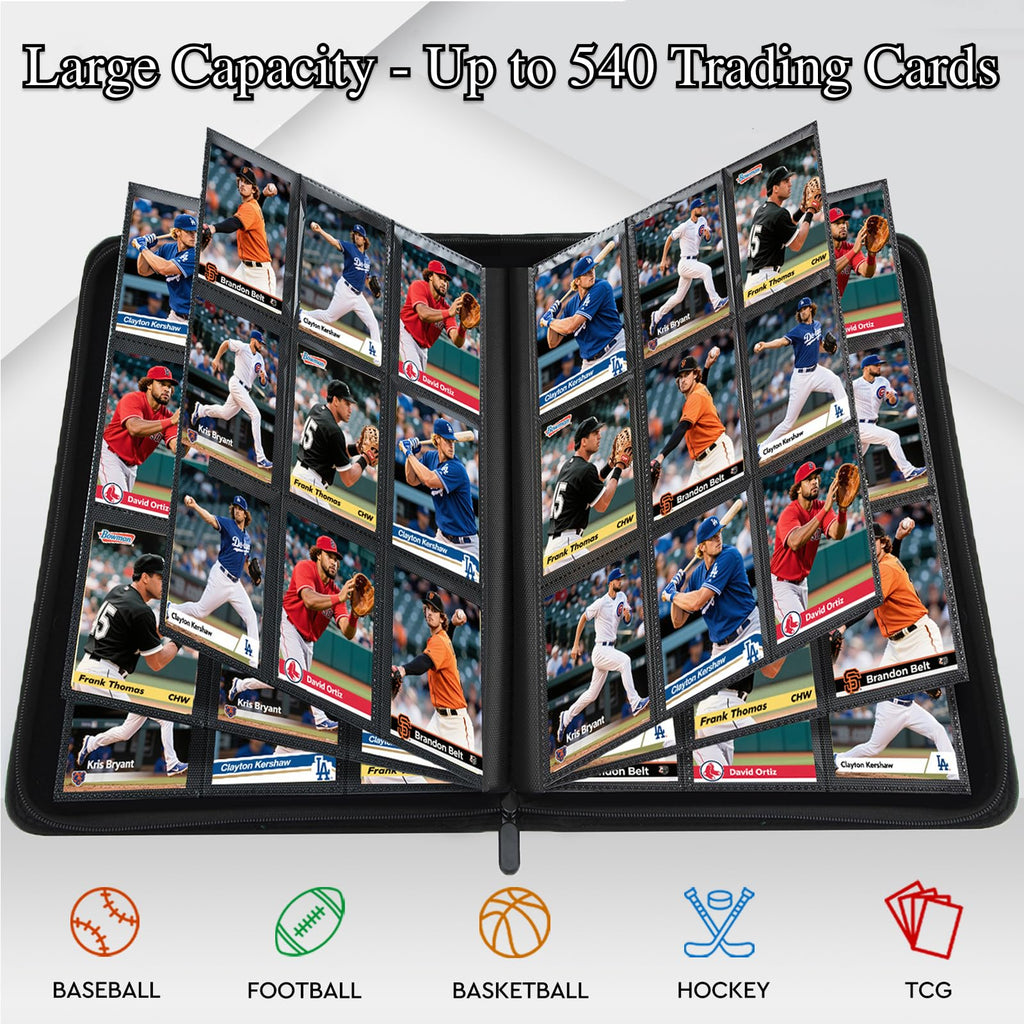 ULTRGEE 9 Pocket Card Binder - Holds 540 Cards, Black PU Leather Album for TCG/YGO/MTG/PTCG and Sports Cards