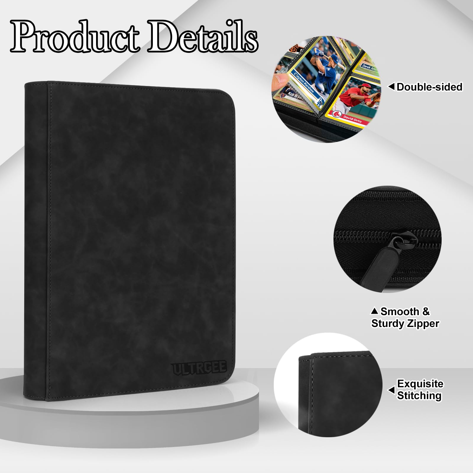 ULTRGEE 9 Pocket Card Binder - Holds 540 Cards, Black PU Leather Album for TCG/YGO/MTG/PTCG and Sports Cards