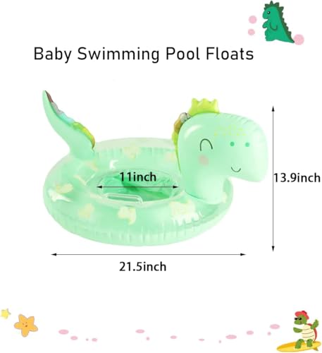 UMBWORLD Inflatable Dinosaur Baby Pool Float for Toddlers 8-48 Months, Up to 44 lbs - Green
