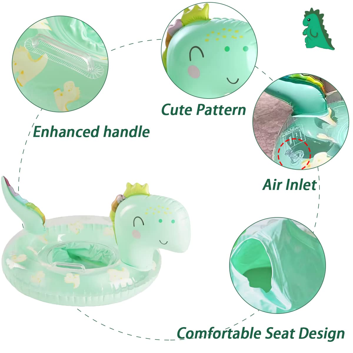 UMBWORLD Inflatable Dinosaur Baby Pool Float for Toddlers 8-48 Months, Up to 44 lbs - Green