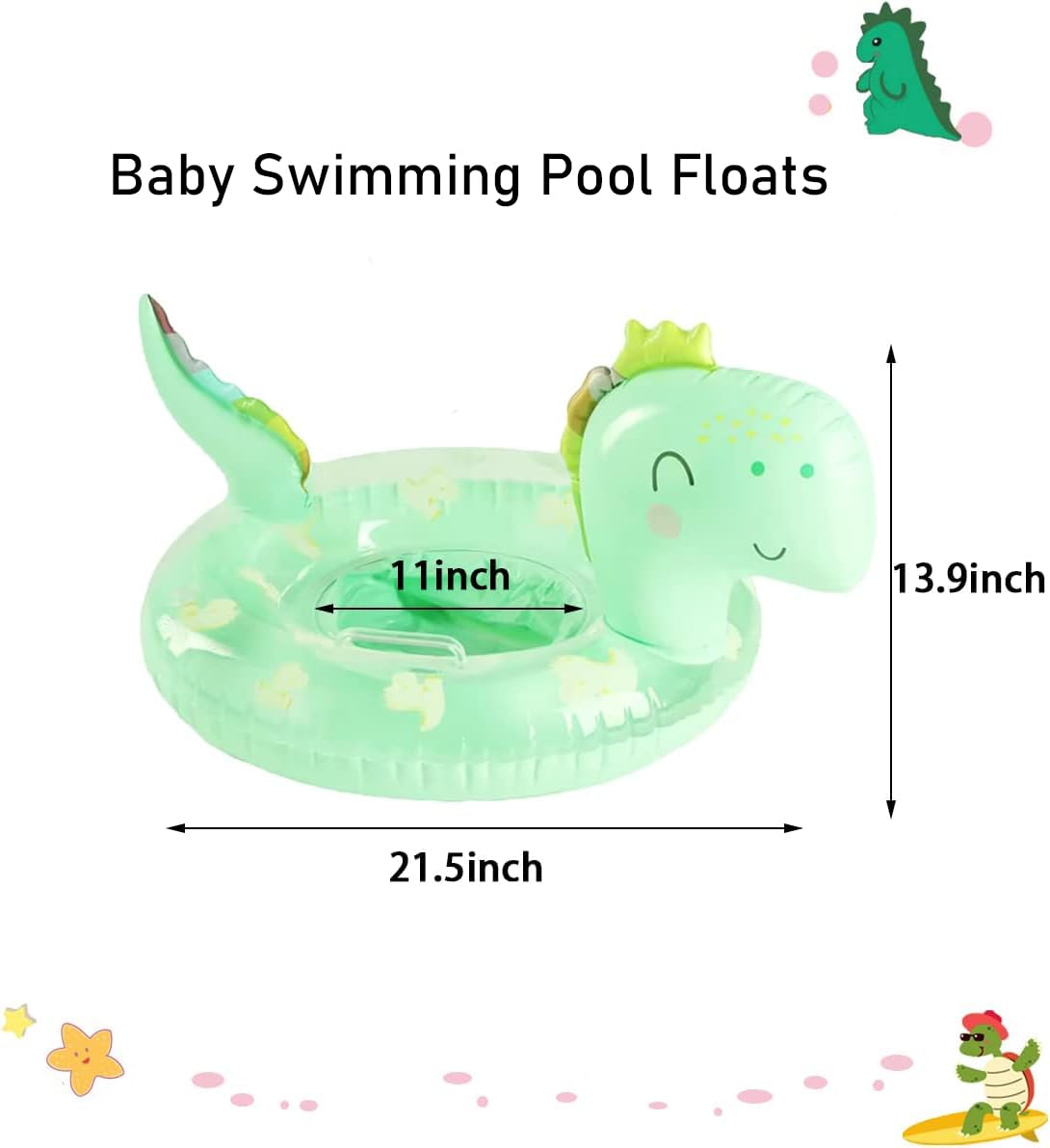 UMBWORLD Inflatable Dinosaur Baby Pool Float for Toddlers 8-48 Months, Up to 44 lbs - Green