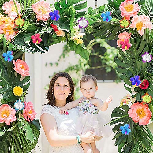 UMIKU 60-Piece Tropical Party Decorations Set: 36 Palm Leaves & 24 Hibiscus Flowers for Hawaiian Luau, Jungle, or Beach Theme Parties