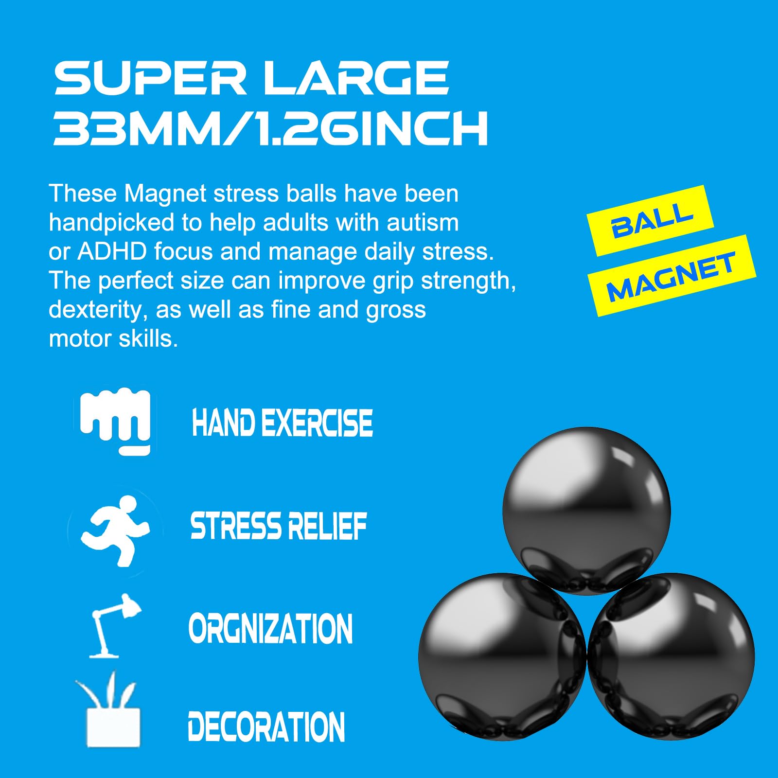 Umnodobn 5-Pack 1.26 Inch Jumbo Magnetic Balls – Fidget Toy with Ferrite Putty, Desk Decor, Stress Relief Gift