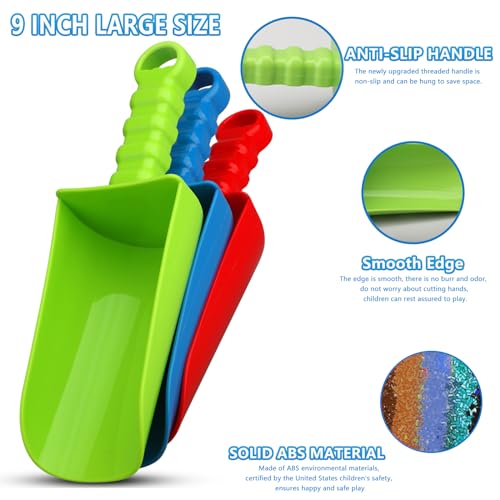 Umnodobn 9-Inch Jumbo Beach Sand Shovels Set of 3 – Large ABS Plastic Scoops for Kids and Adults