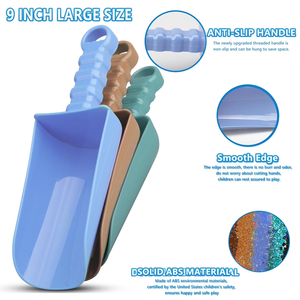 Umnodobn 9-Inch Solid Beach Sand Toy Shovels Set - 3 Pack ABS Plastic Shovels for Sand, Snow, Garden, and Bath