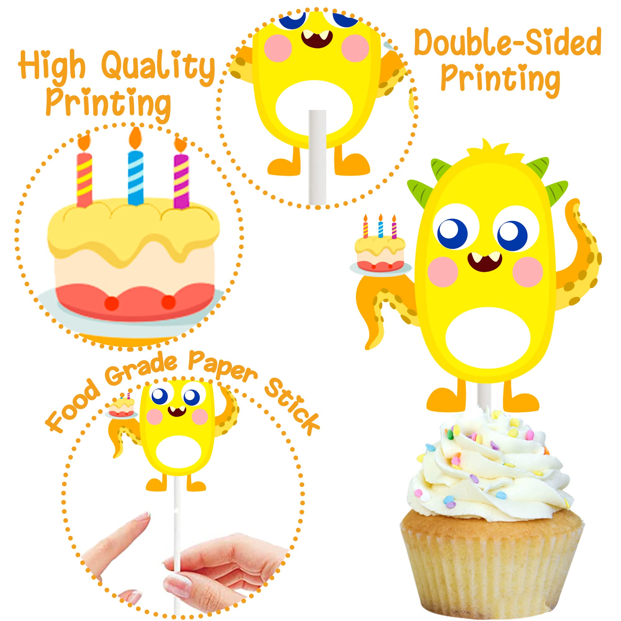 umoni 36-Piece Little Monster Cupcake Toppers – Pre-Assembled, 18 Designs, Green Theme for Baby Shower & Birthday Parties