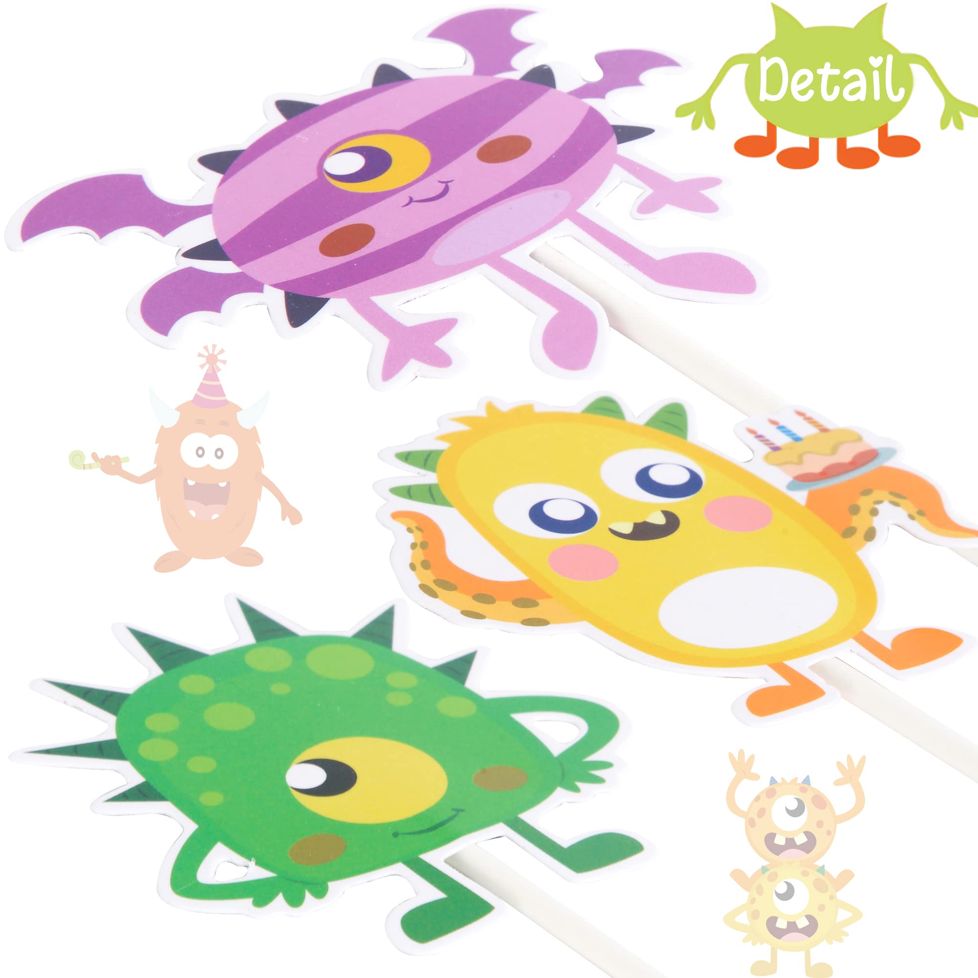 umoni 36-Piece Little Monster Cupcake Toppers – Pre-Assembled, 18 Designs, Green Theme for Baby Shower & Birthday Parties