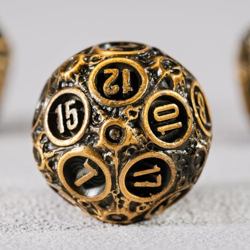 Unbeaten 7-Piece Meteorite Metal Dice Set for D&D – RPG Polyhedral Dice with Storage Box