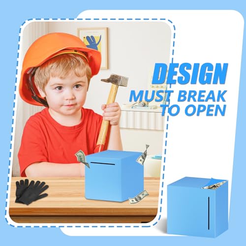 Unbreakable Stainless Steel Piggy Bank for Cash and Coins – 4.72 Inch Blue (Must Break to Open)