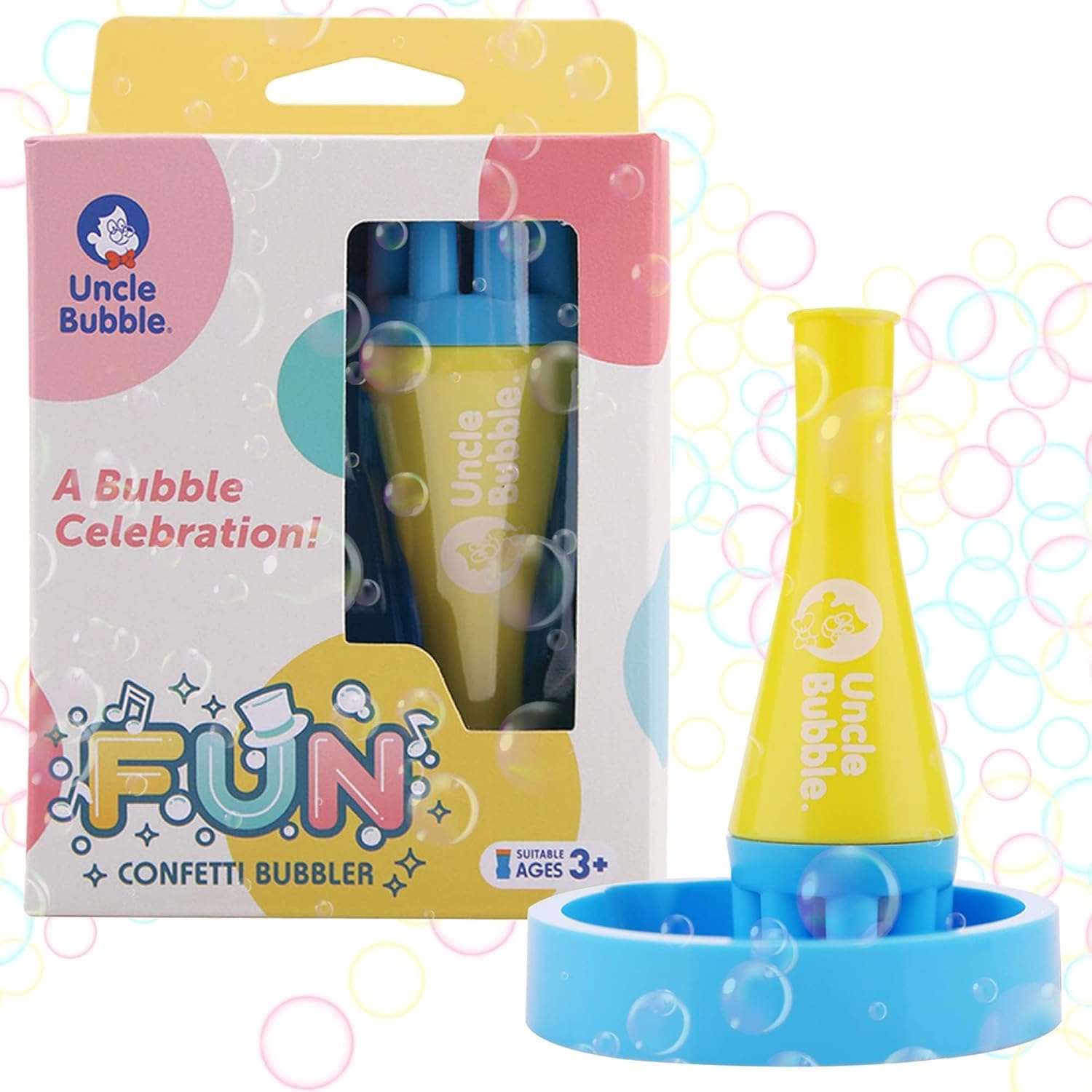 Uncle Bubble Mini Bubble Blower: Non-Toxic Confetti Bubbler for Kids, Blows Thousands of Tiny Bubbles with One Breath