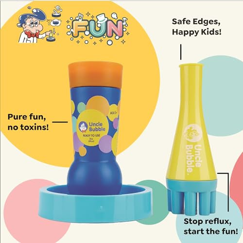 Uncle Bubble Mini Bubble Blower: Non-Toxic Confetti Bubbler for Kids, Blows Thousands of Tiny Bubbles with One Breath