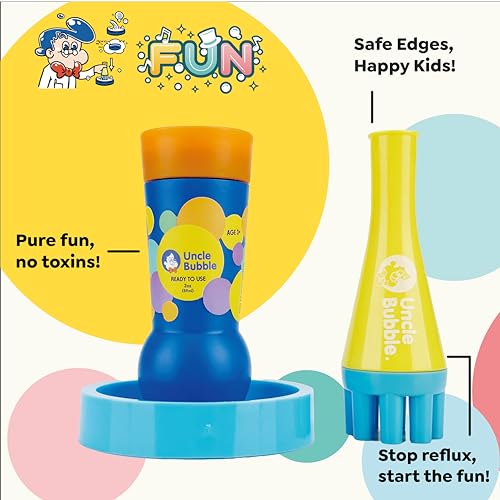 Uncle Bubble Mini Bubble Blower: Thousands of Bubbles with One Breath – Safe, Non-Toxic, Easy for Toddlers Ages 3+