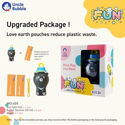 Uncle Bubble Tiny Bear Bubble Blower Set – Portable Bubble Toy for Toddlers with Solution and Safety Necklace