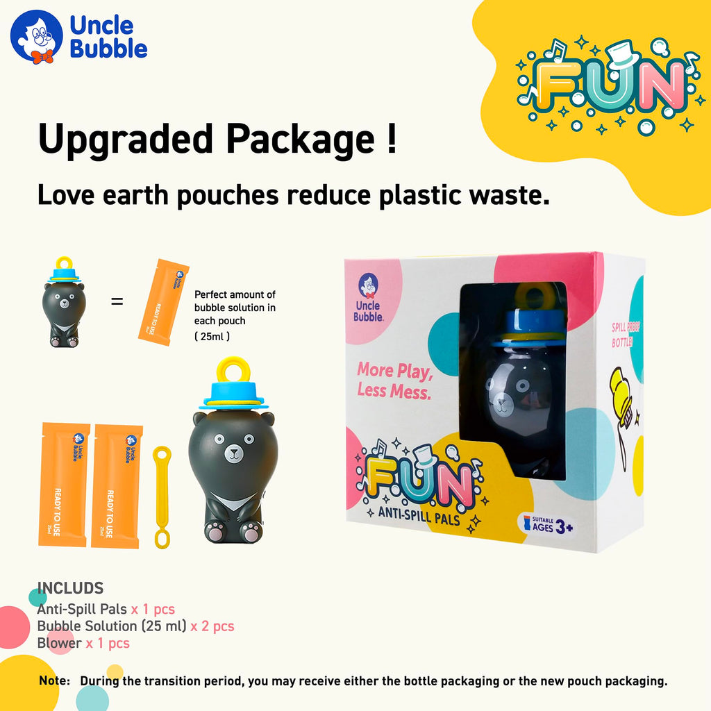Uncle Bubble Tiny Bear Bubble Blower Set – Portable Bubble Toy for Toddlers with Solution and Safety Necklace
