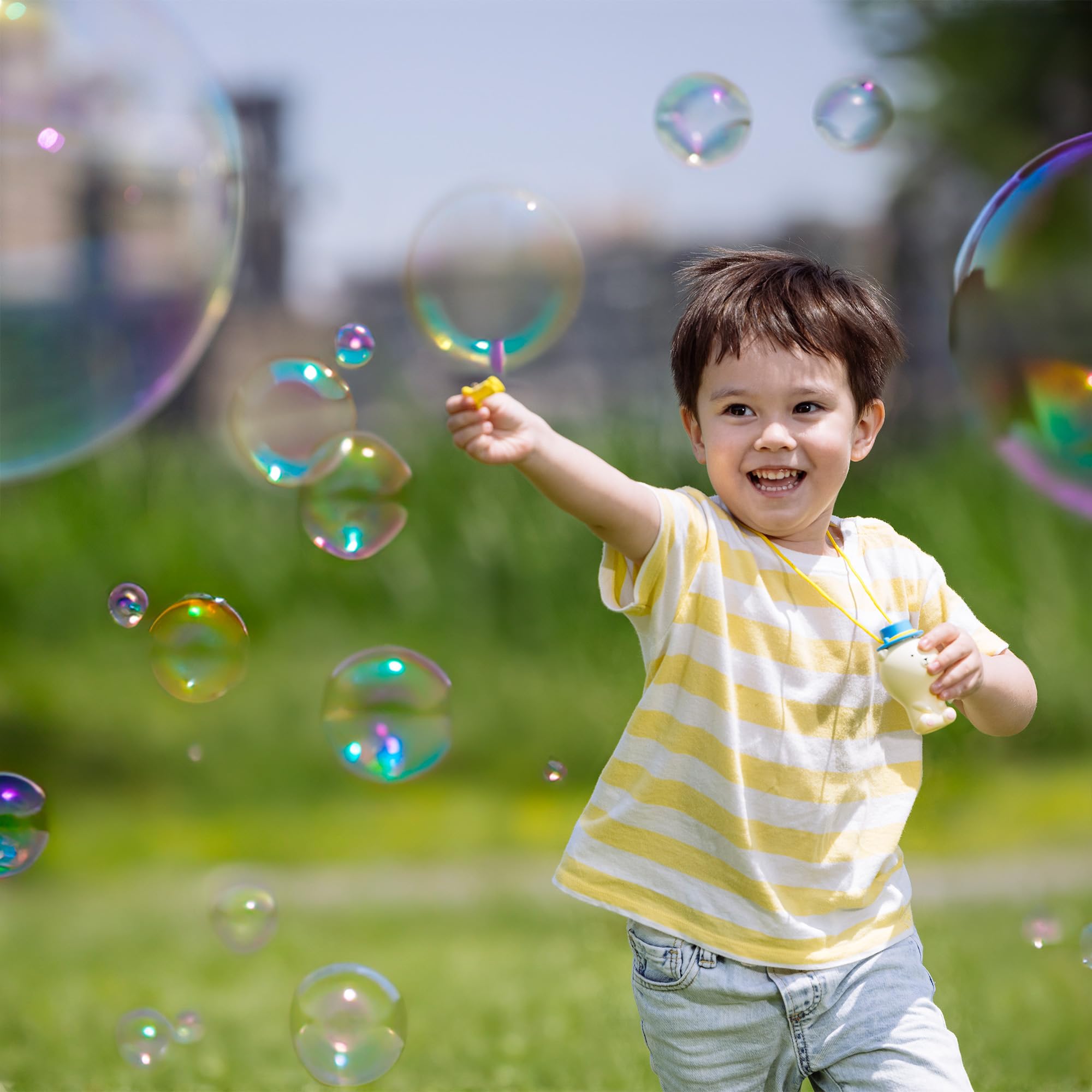 Uncle Bubble Tiny Bear Bubble Blower Set – Portable Bubble Toy for Toddlers with Solution and Safety Necklace