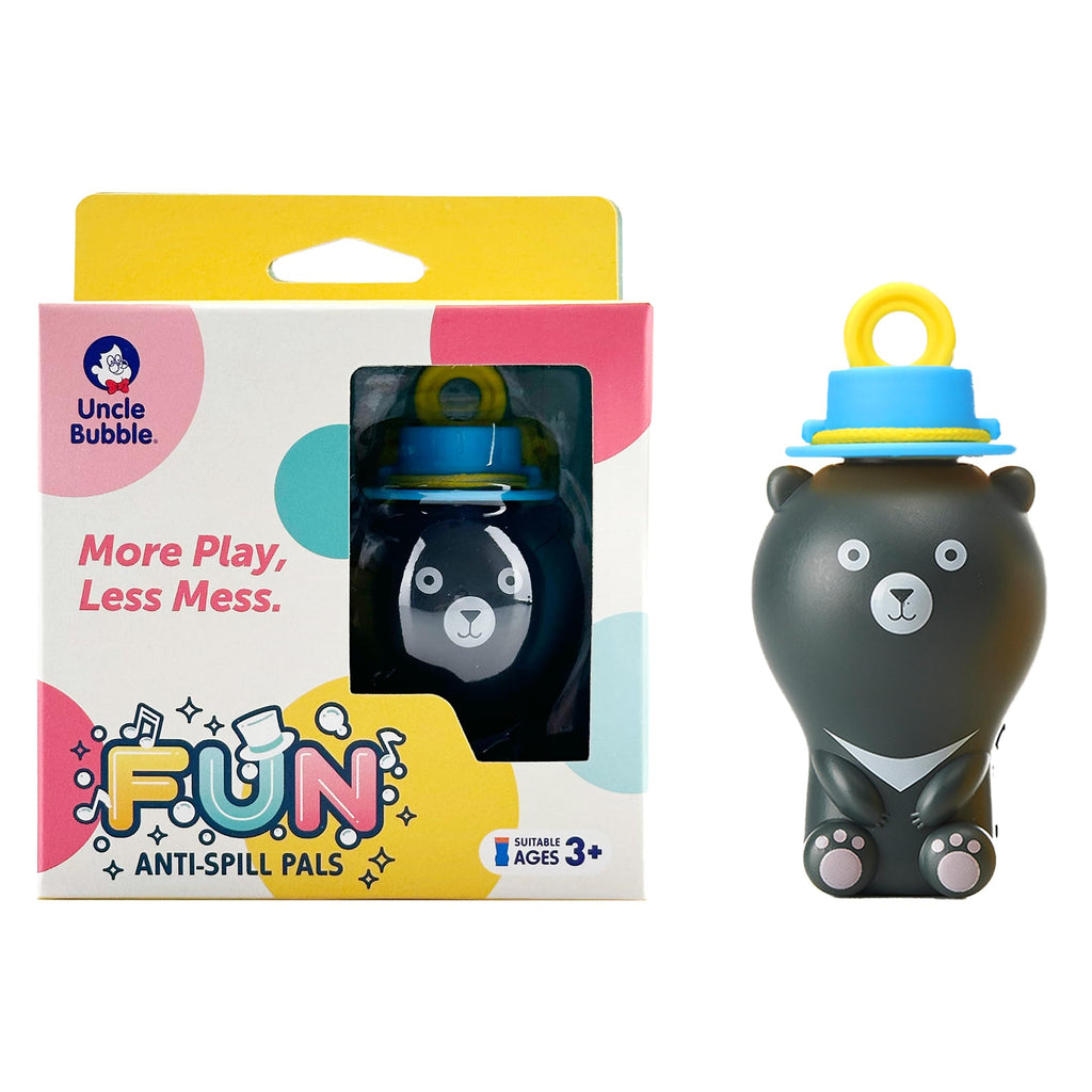 Uncle Bubble Tiny Bear Bubble Blower Set – Portable Bubble Toy for Toddlers with Solution and Safety Necklace