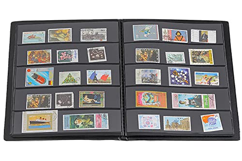 Uncle Paul 100-Pocket Stamp Album – Black Leatherette Cover, Acid-Free Pages, 50x197mm Sleeves for Postage Stamps & Paper Money