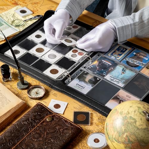 Uncle Paul Black Leather Zipper Binder for Coins, Stamps & Banknotes – 3/7/9/11-Hole Compatible