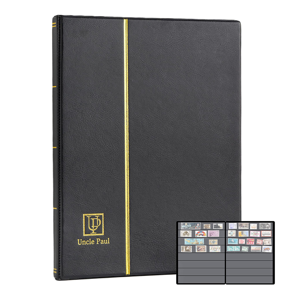 Uncle Paul Stamp Album 160 Pockets – Leatherette Padded Cover with 30x197mm Sleeves for Postage Stamps and Paper Money Collection