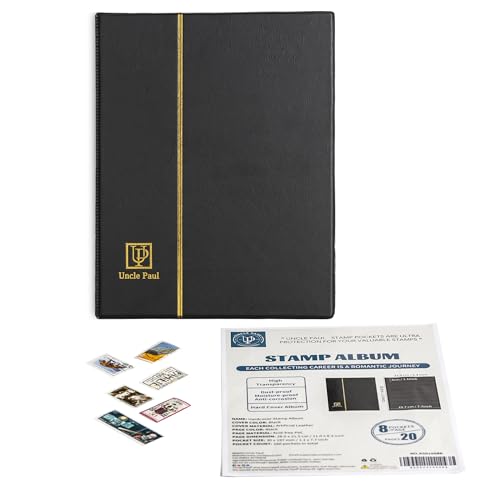 Uncle Paul Stamp Album 160 Pockets – Leatherette Padded Cover with 30x197mm Sleeves for Postage Stamps and Paper Money Collection