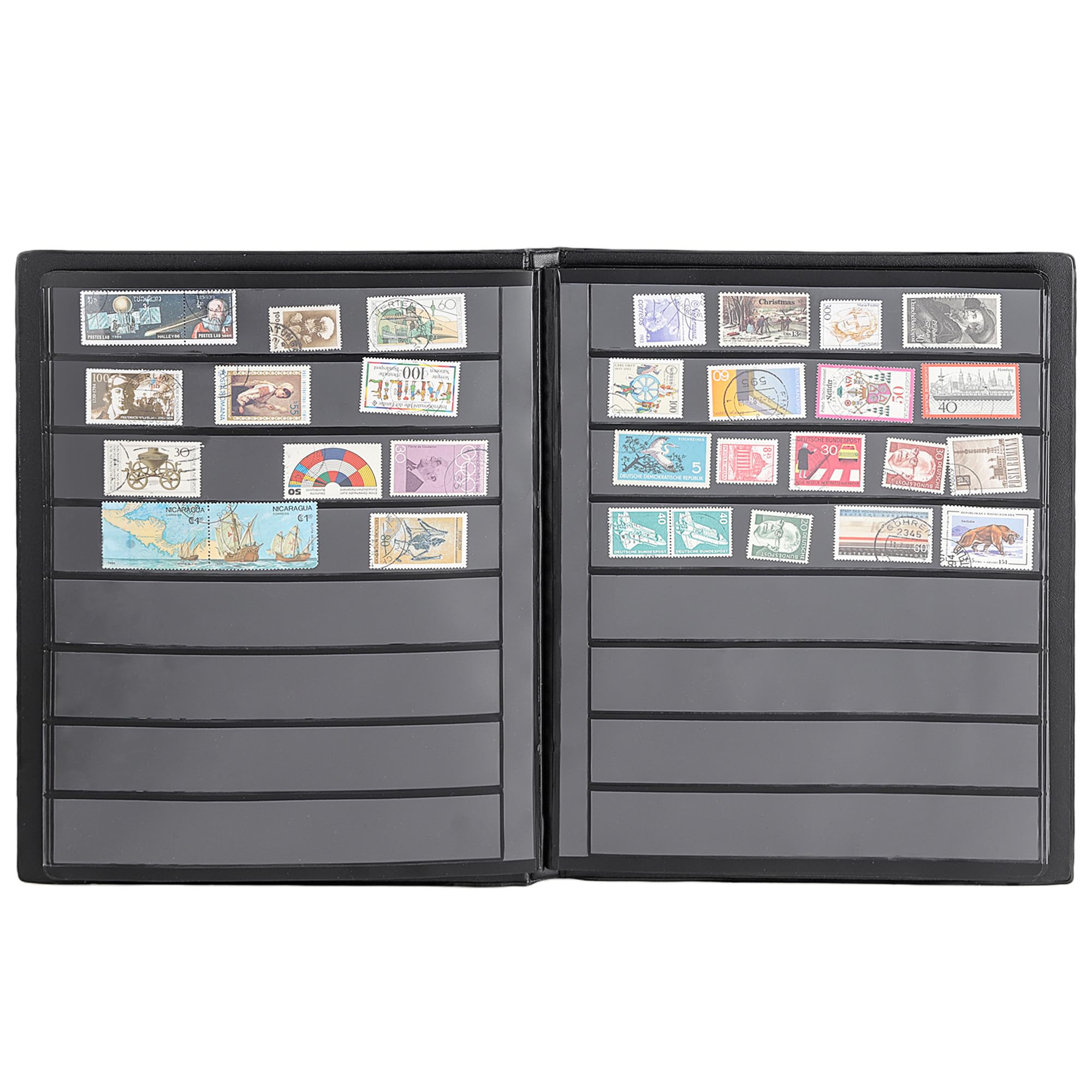 Uncle Paul Stamp Album 160 Pockets – Leatherette Padded Cover with 30x197mm Sleeves for Postage Stamps and Paper Money Collection