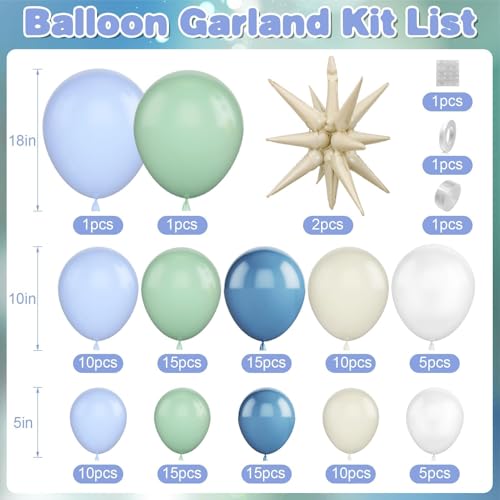 Under the Sea Balloon Arch Garland Kit – Dusty Blue, Pastel Green, Sand White & Star Foil Balloons for Ocean Birthday or Baby Shower