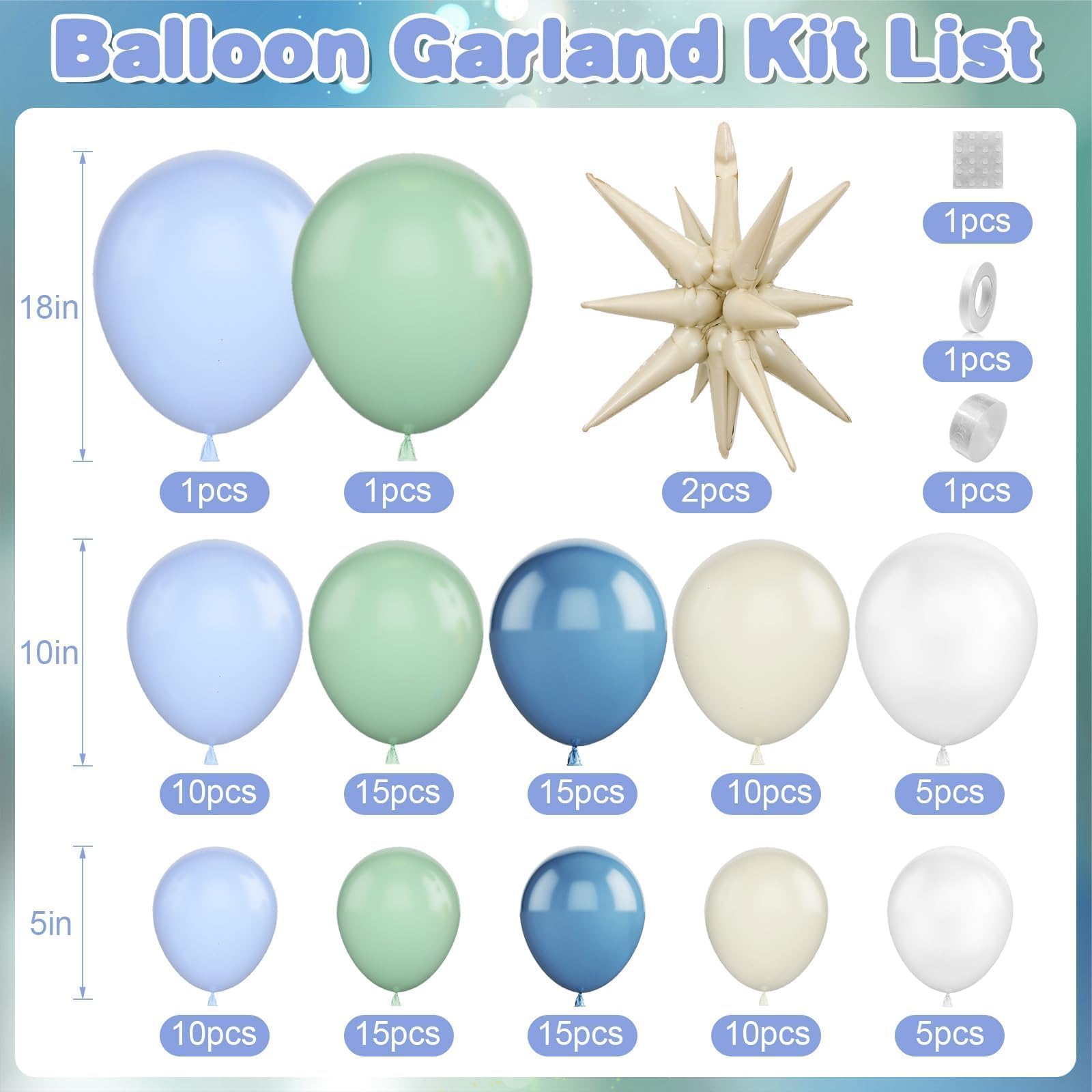 Under the Sea Balloon Arch Garland Kit – Dusty Blue, Pastel Green, Sand White & Star Foil Balloons for Ocean Birthday or Baby Shower