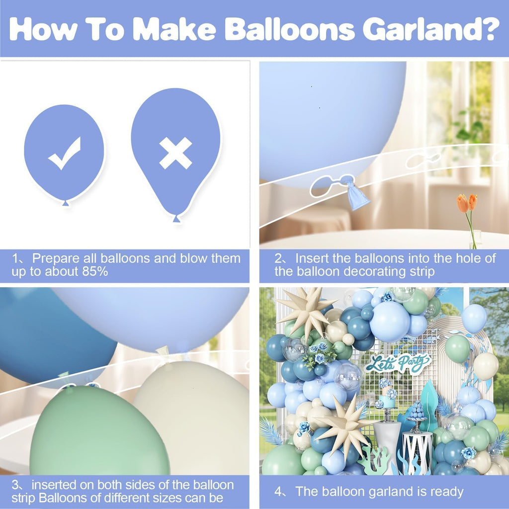 Under the Sea Balloon Arch Garland Kit – Dusty Blue, Pastel Green, Sand White & Star Foil Balloons for Ocean Birthday or Baby Shower