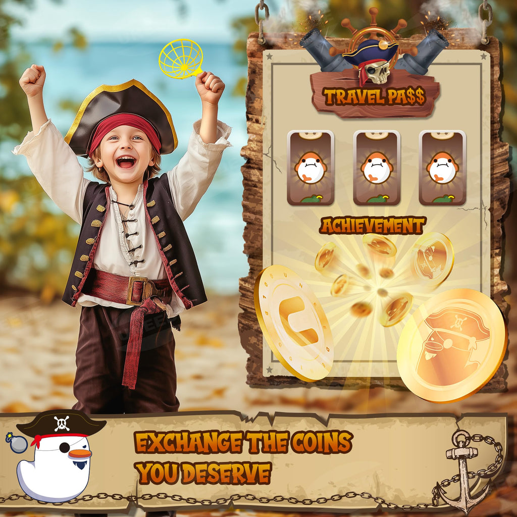 UNEEDE Pirate Bounce and Catch Game with Shark, Bomb, and Poop Launchers – Interactive Reward Board Game for Kids Ages 3+