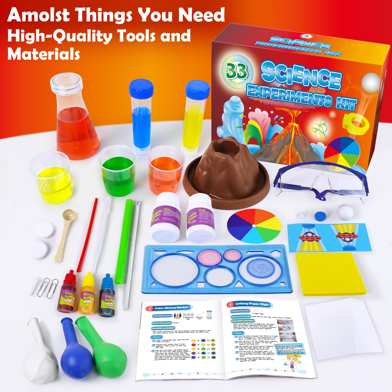 UNGLINGA 33 Experiments Science Kit for Kids - STEM Learning with Volcano, Lava Lamp, and More